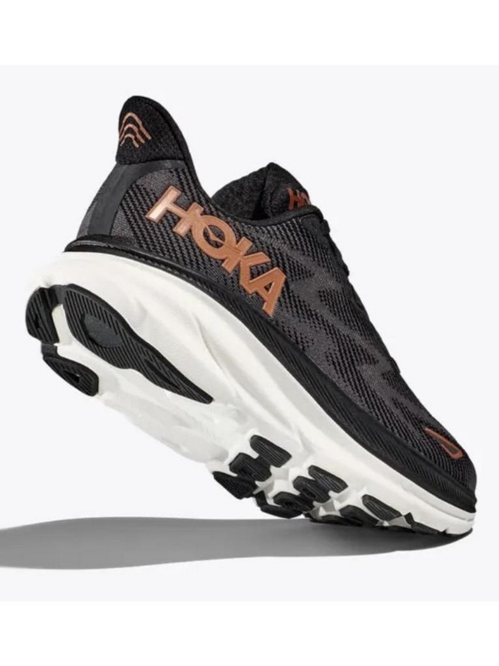 HOKA Clifton 9 Athletic Athleisure Running Shoe Sneaker Womens 8.5B Black Copper